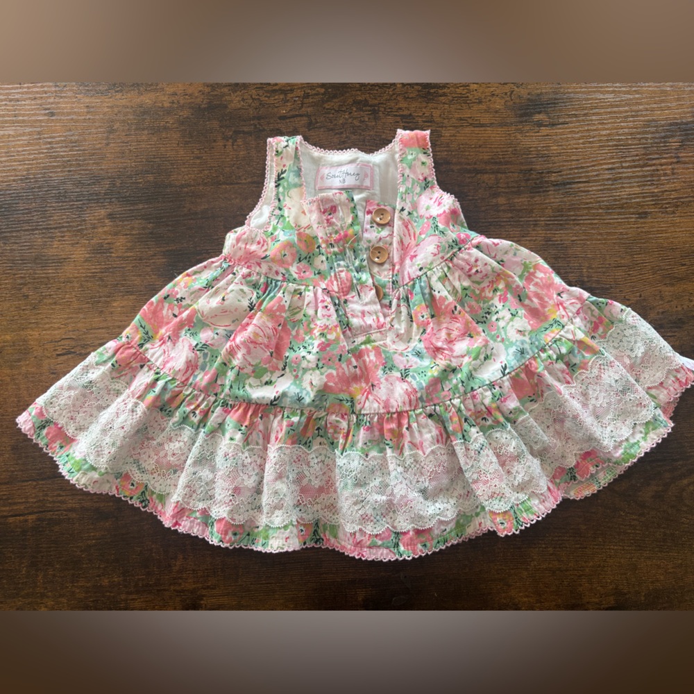 SweetHoney Floral Lace Kids Dress - Pink and White